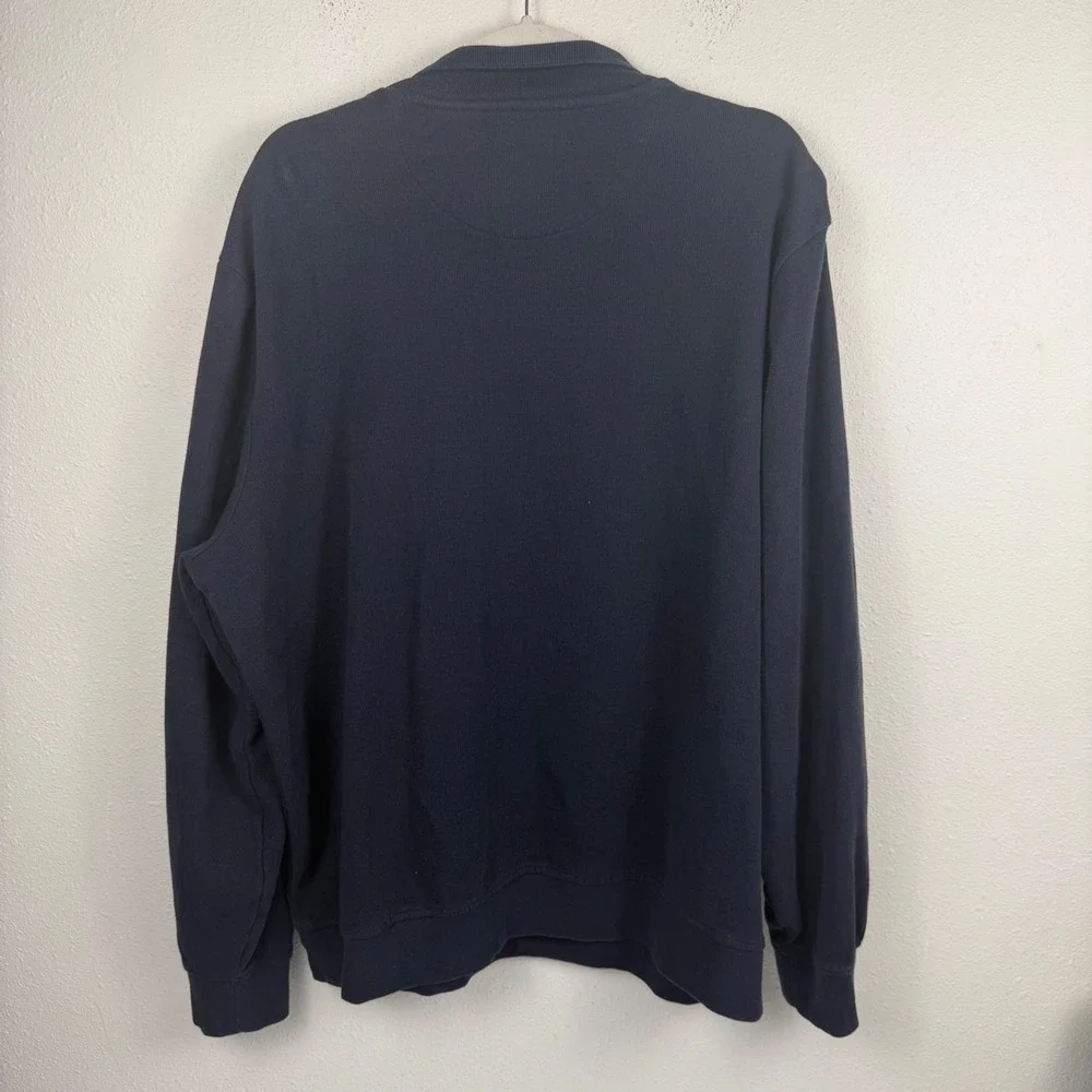 Original Penguin Mens XXL‎ Quarter Zip Pullover Navy Blue Striped Collar Logo